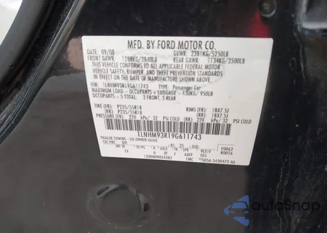 2009 Lincoln Mks из США, поврежденный, VIN 1LNHM93R19G611743